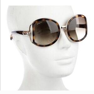 New Salvatore Ferragamo Round Sunglasses SF719S 001 Black/Gold 52mm